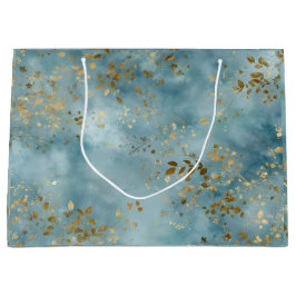 Sacola Para Presentes Grande Botanical Gold Leaves Pattern Design Teal