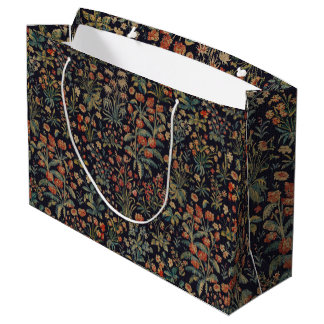 Sacola Para Presentes Grande Botânico Floral Floresta Escura da Meia-Noite