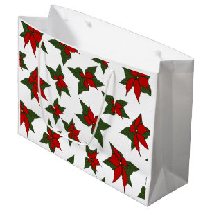 Sacola Para Presentes Grande botânico floral vermelho de Natal