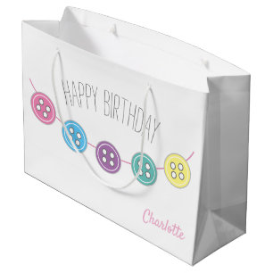 Sacola Para Presentes Grande Botão sewing customisable do aniversário branco