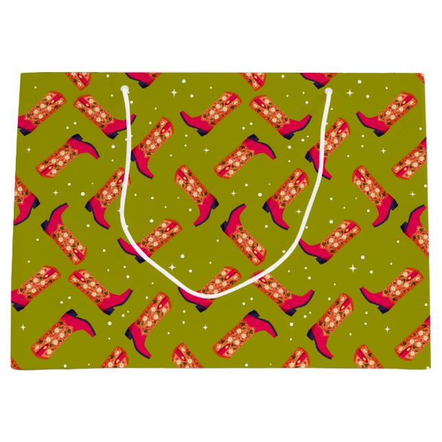 Sacola Para Presentes Grande Botas de cowboy e Flores (Frente)