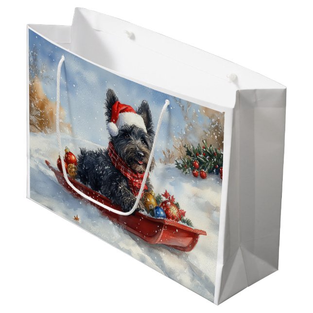 Sacola Para Presentes Grande Bouviers Des Flandres Dog em Sledge Christmas (Frente inclinada)