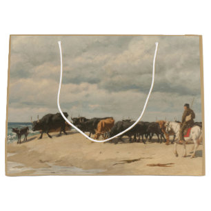 Sacola Para Presentes Grande Bovinos ao lado do mar (por Eugène Burnand)