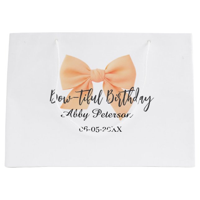 Sacola Para Presentes Grande Bow-tiful birthday orange bow name date simple pas (Frente)