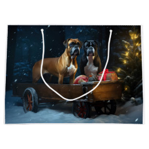 Sacola Para Presentes Grande Boxer Snowy Sleigh Decoração de Natal