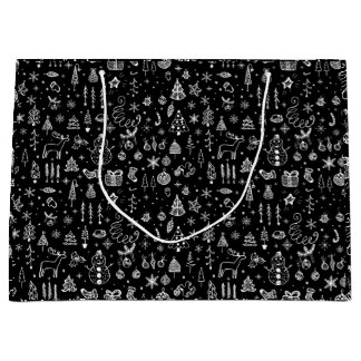 Sacola Para Presentes Grande Branca-Brilhante Árvores de Natal Árvores Negras