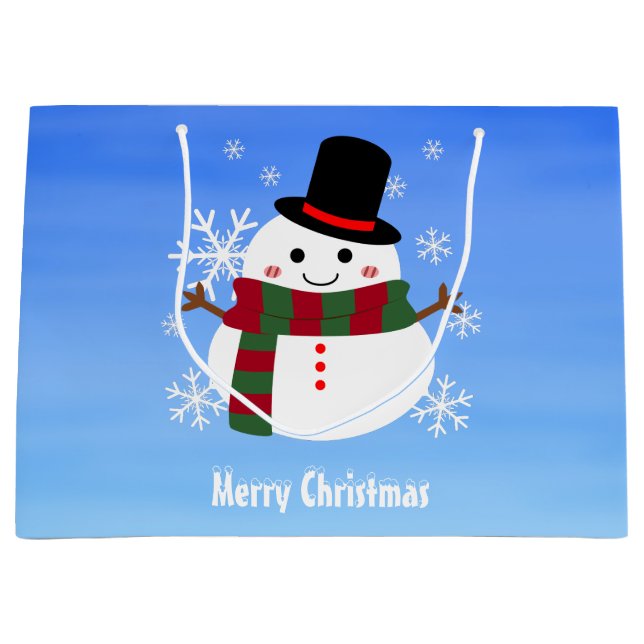 Sacola Para Presentes Grande Branca de Natal Snowman (Frente)