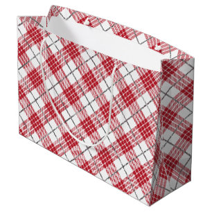 Sacola Para Presentes Grande Branco e vermelho com cinza acentua padrão de xadr