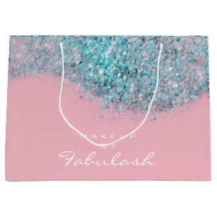 Sacola Para Presentes Grande Branco nupcial cor-de-rosa azul do brilho Sparkly