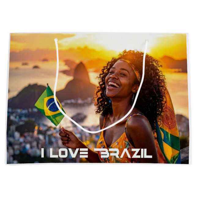 SACOLA PARA PRESENTES GRANDE BRASIL - EU AMO O BRASIL (Frente)