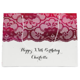 Sacola Para Presentes Grande Bridal Wedthday Burgundy Ruby Lace Rosa