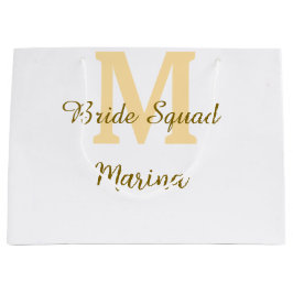 Sacola Para Presentes Grande Bride squad monogram golden bridal shower simple 