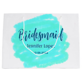 Sacola Para Presentes Grande Bridesmaid azul verde aquarela adiciona nome data 