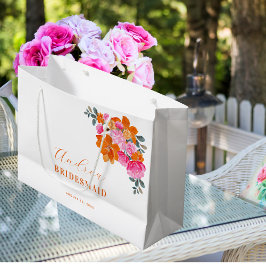 Sacola Para Presentes Grande Bridesmaid Floral Vibrante Laranja Brilhante