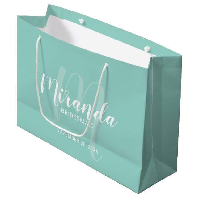 Sacola Para Presentes Grande Bridesmaid Mint Verde Personalizado por Script Mod (Frente inclinada)