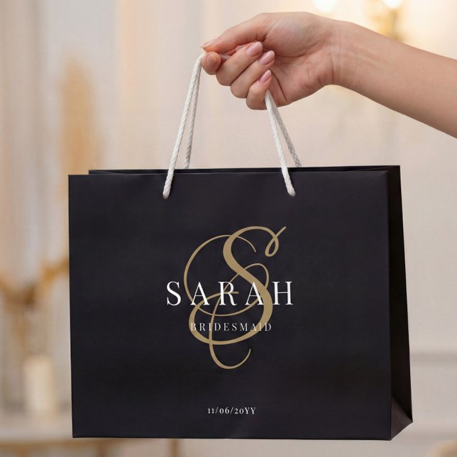 Sacola Para Presentes Grande Bridesmaid Personalizada do Monograma Dourado Pret (Criador carregado)