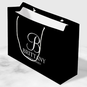 Sacola Para Presentes Grande Bridesmaid Personalizada Elegante Preta e Branca