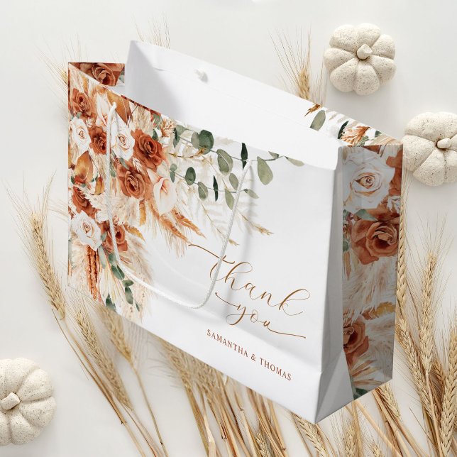 Sacola Para Presentes Grande Bright Bold Floral Weding Obrigado (Criador carregado)