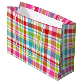 Sacola Para Presentes Grande Bright Rainbow Plaid Checkered Pattern
