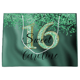 Sacola Para Presentes Grande Brilhante verde Doce 16 Aniversário
