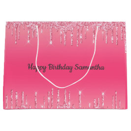 Sacola Para Presentes Grande Brilho Cor-de-Rosa Gotejando Feminino Moderno Chic