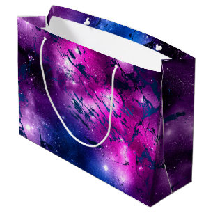 Sacola Para Presentes Grande Brilho da Galáxia Azul Cósmico Roxo e Mármore Ro