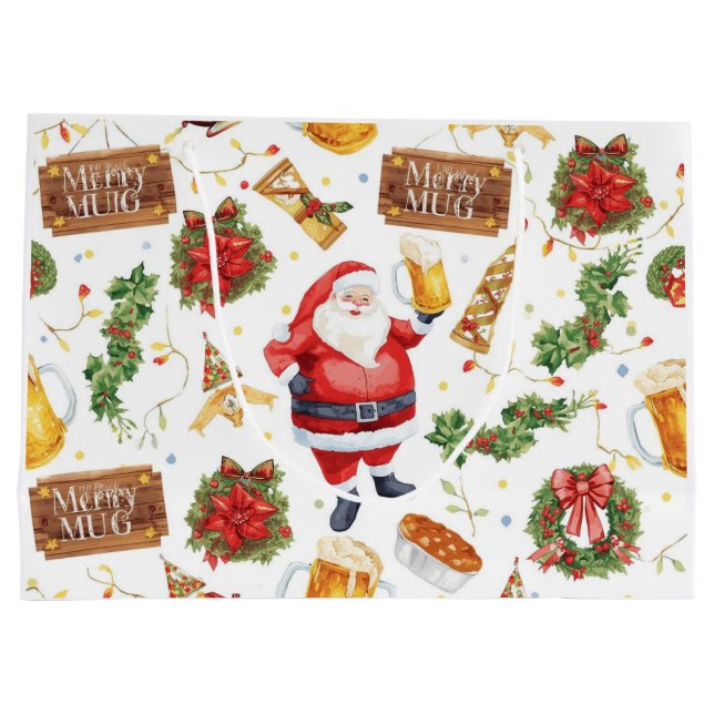 Sacola Para Presentes Grande British Christmas Wrapping Paper Santa Claus (Verso)