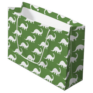 Sacola Para Presentes Grande Brontossauro Branco Dinossauros Impressão