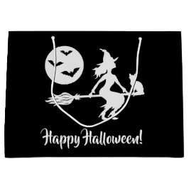 Sacola Para Presentes Grande Bruxa Num Cavo Preto E Branco Feliz Halloween