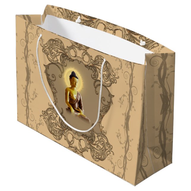 Sacola Para Presentes Grande Buddha com luz mystical e elementos florais (Verso inclinado)