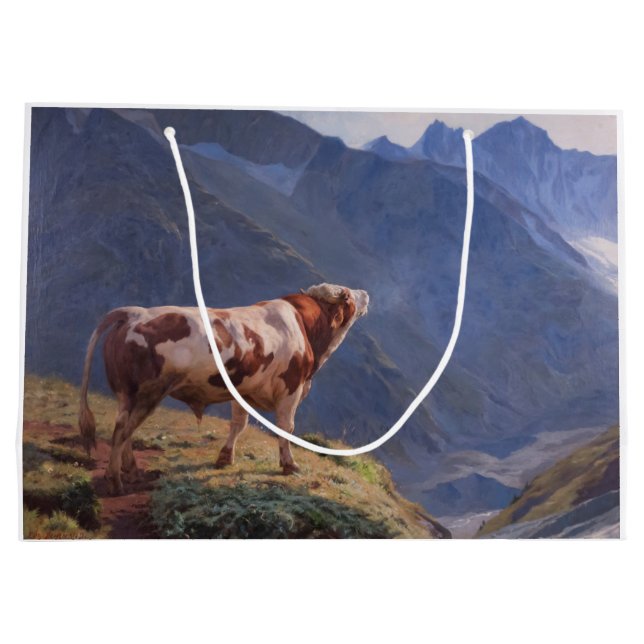 Sacola Para Presentes Grande Bull nos Alpes (por Eugène Burnand) (Verso)