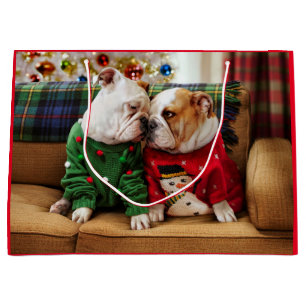 Sacola Para Presentes Grande Bulldogs de Natal em Suéteres