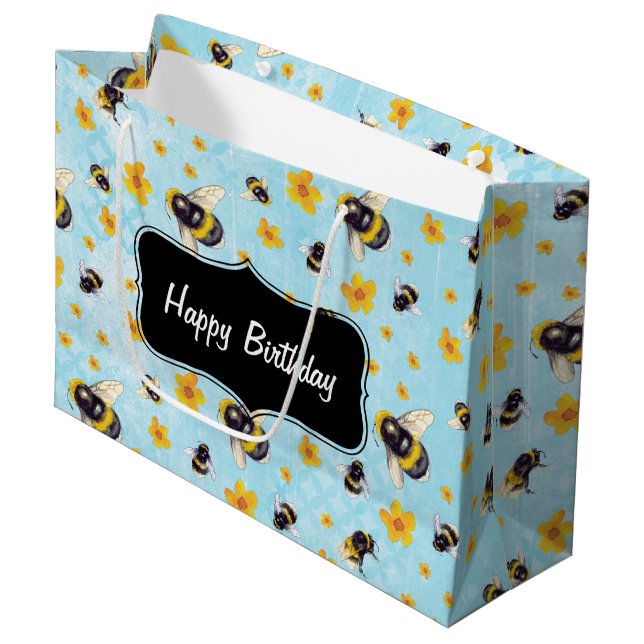 Sacola Para Presentes Grande Bumble Bee Personalizada Aniversário (Frente inclinada)