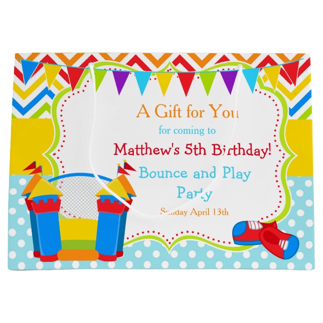 Sacola Para Presentes Grande Bunt House Bouncy Castle Birthday Boy Obrigado (Frente)
