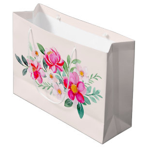 Sacola Para Presentes Grande Buquê Bonito com ventilador rosa reproduzível
