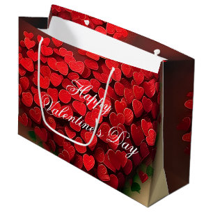 Sacola Para Presentes Grande Buquê de corações vermelhos valentine