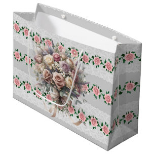 Sacola Para Presentes Grande Buquê de Noiva de Rosas Rosas
