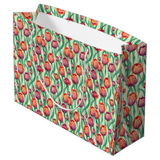 Sacola Para Presentes Grande Buquê de Tulipas Verde Oliva