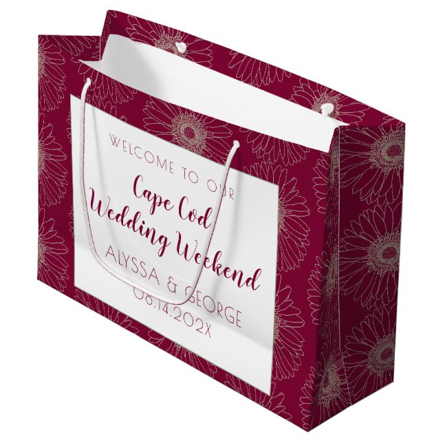 Sacola Para Presentes Grande Burgundy Red Wedding Paper Gift Bag (Frente inclinada)