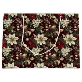 Sacola Para Presentes Grande Burgundy Traditional Christmas Floral