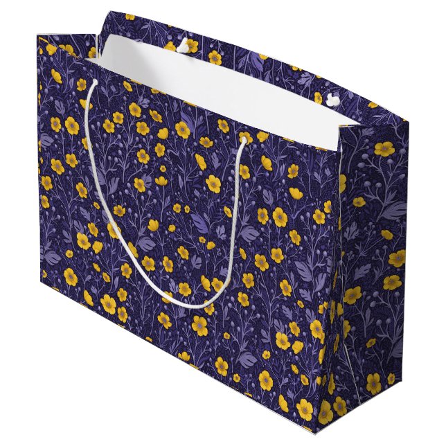 Sacola Para Presentes Grande Buttercups, amarelo e violeta (Verso inclinado)
