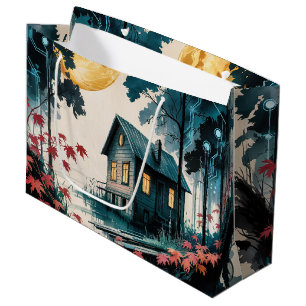 Sacola Para Presentes Grande Cabana ao Luar Floresta Japonesa Arte (1)