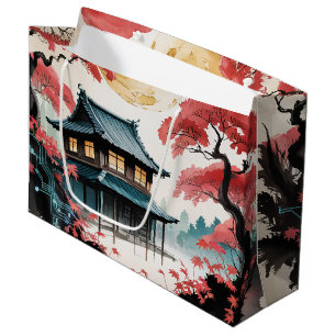 Sacola Para Presentes Grande Cabana ao Luar Floresta Japonesa Arte (5)