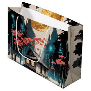 Sacola Para Presentes Grande Cabana ao Luar Floresta Japonesa Arte (9)