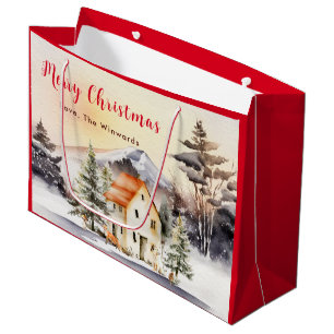 Sacola Para Presentes Grande Cabana de Férias de Inverno Feliz Natal