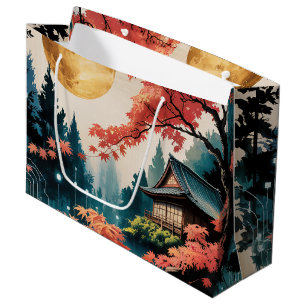 Sacola Para Presentes Grande Cabana Japonesa sob a Luz da Lua Arte (4)