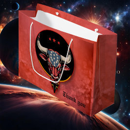 Sacola Para Presentes Grande Cabeça de touro Patriótica, um touro Americano.