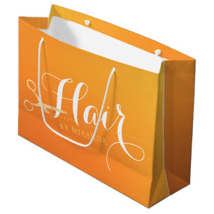 Sacola Para Presentes Grande Cabeleireiro Maquiagem Salão Chic Laranja Dourado