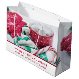 Sacola Para Presentes Grande Cacau quente, marshmallows e doces, Natal