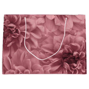 Sacola Para Presentes Grande Cacho de Dahlias Florais Rosa Claro